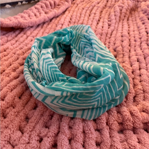 Accessories - Stylish Chevron Infinity Scarf - Turquoise and White